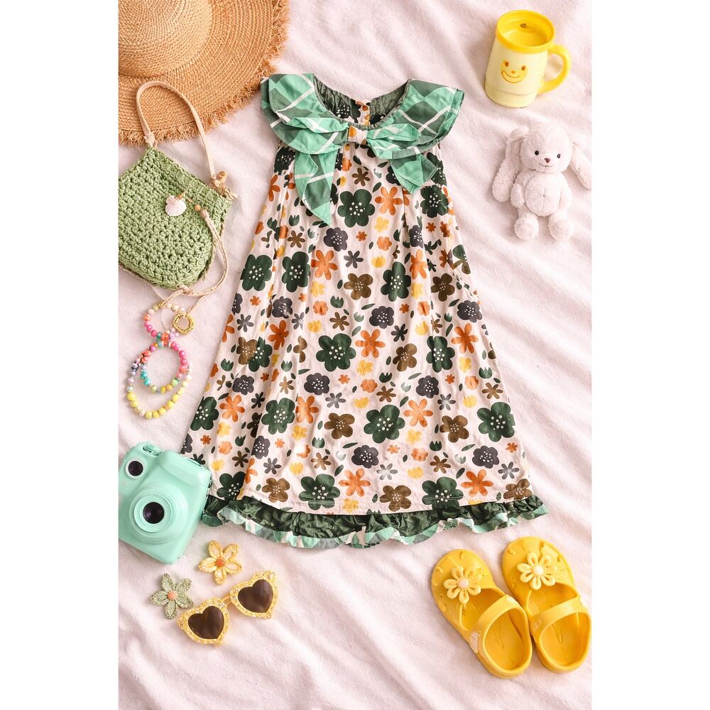 Jelly The Pug Girls Monaco Kenzei Floral Dress Green Orange Cottagecore Size 7